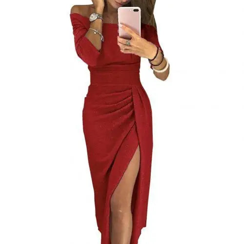 Kaïa – Glitter One-Shoulder Midi Dress