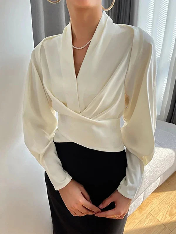 Selène – Pleated V-Neck Blouse
