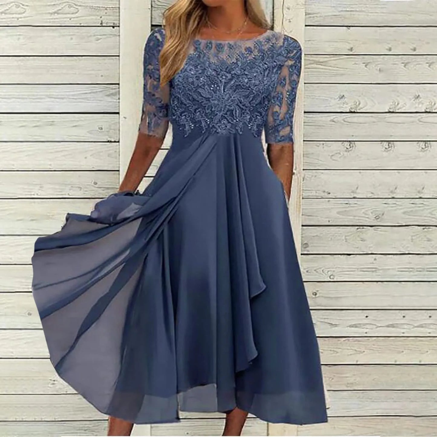 Elayne – Embroidered Chiffon Midi Dress