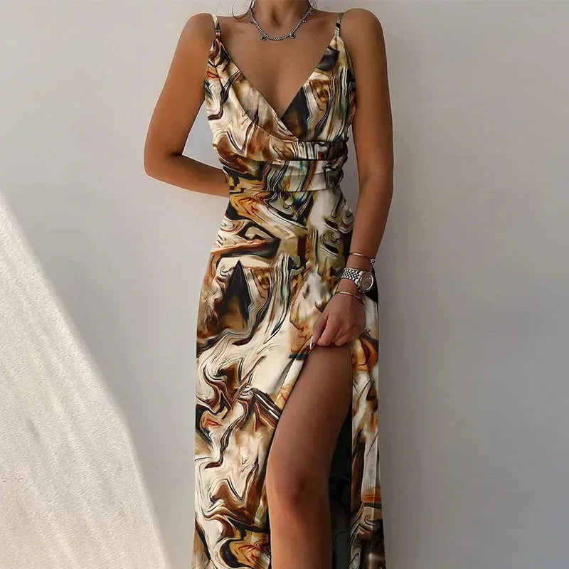 Amara – Printed V-Neck Maxi Dress