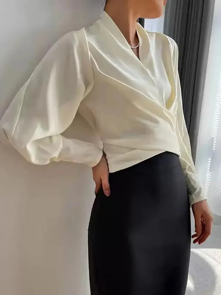 Selène – Pleated V-Neck Blouse