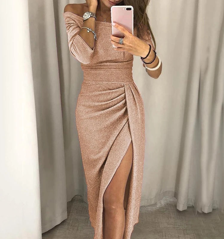 Kaïa – Glitter One-Shoulder Midi Dress