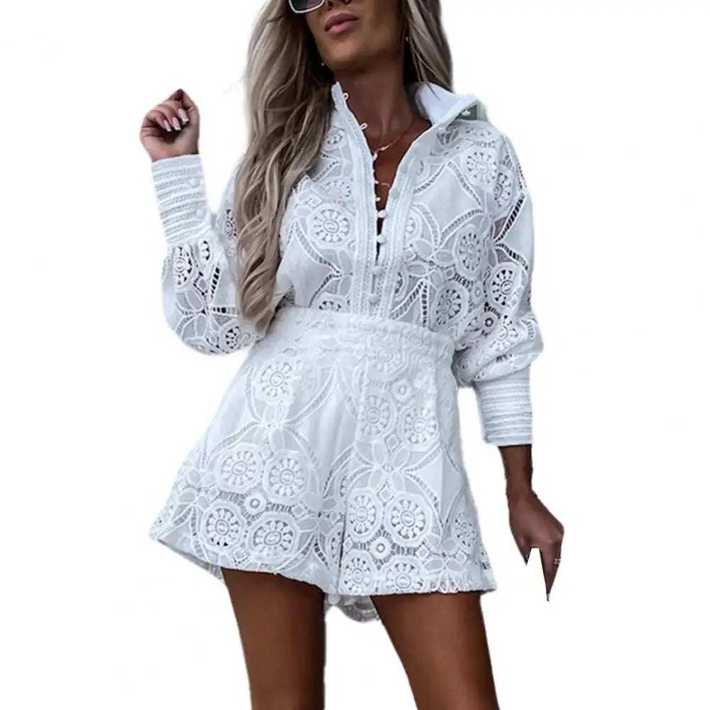 Corinne – Vintage Lace Shorts Set