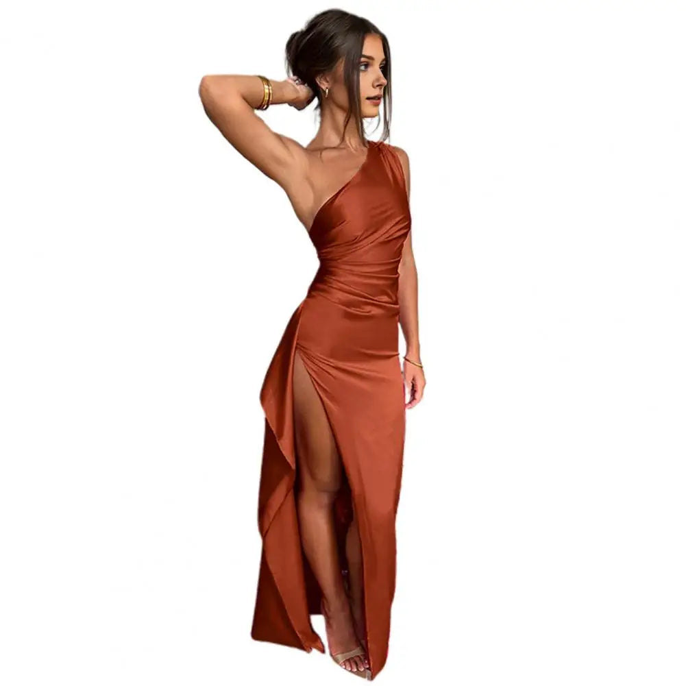 Thalía – One-Shoulder Pleated Maxi Dress