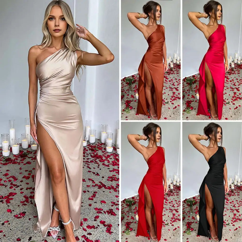 Thalía – One-Shoulder Pleated Maxi Dress