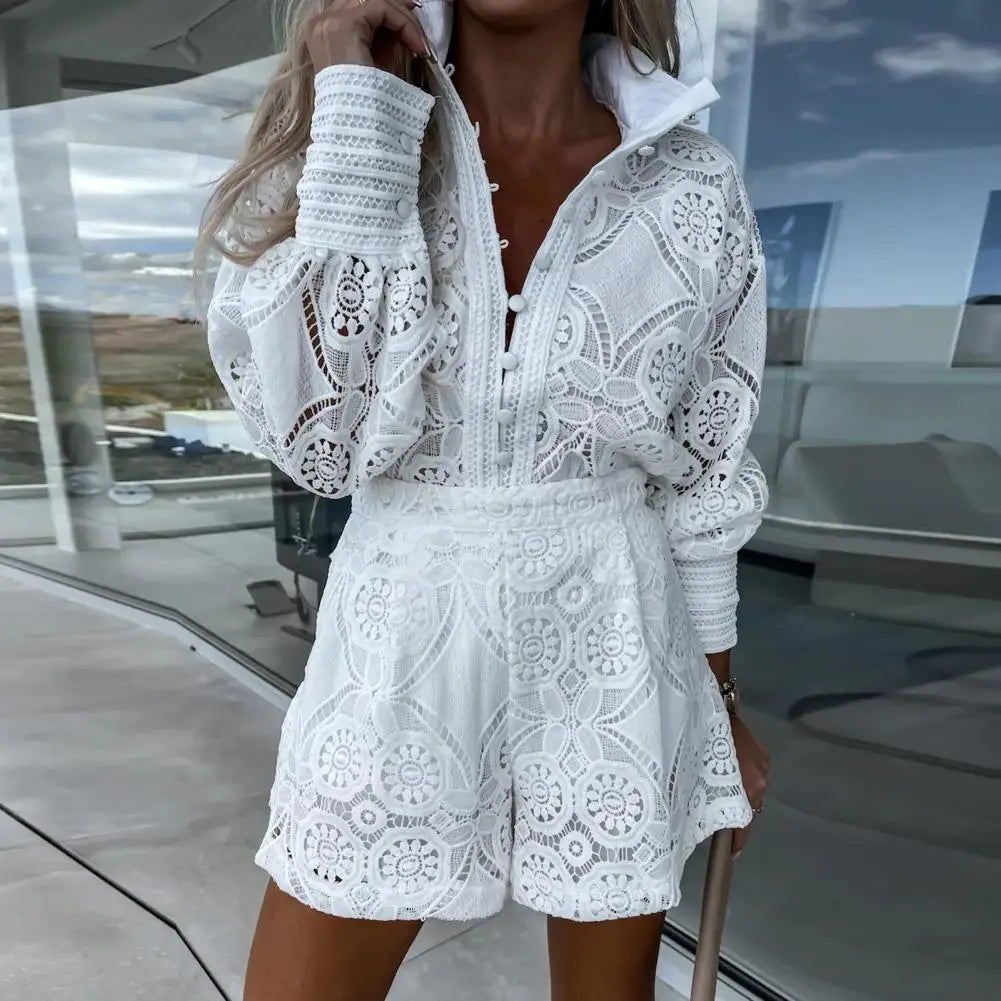 Corinne – Vintage Lace Shorts Set