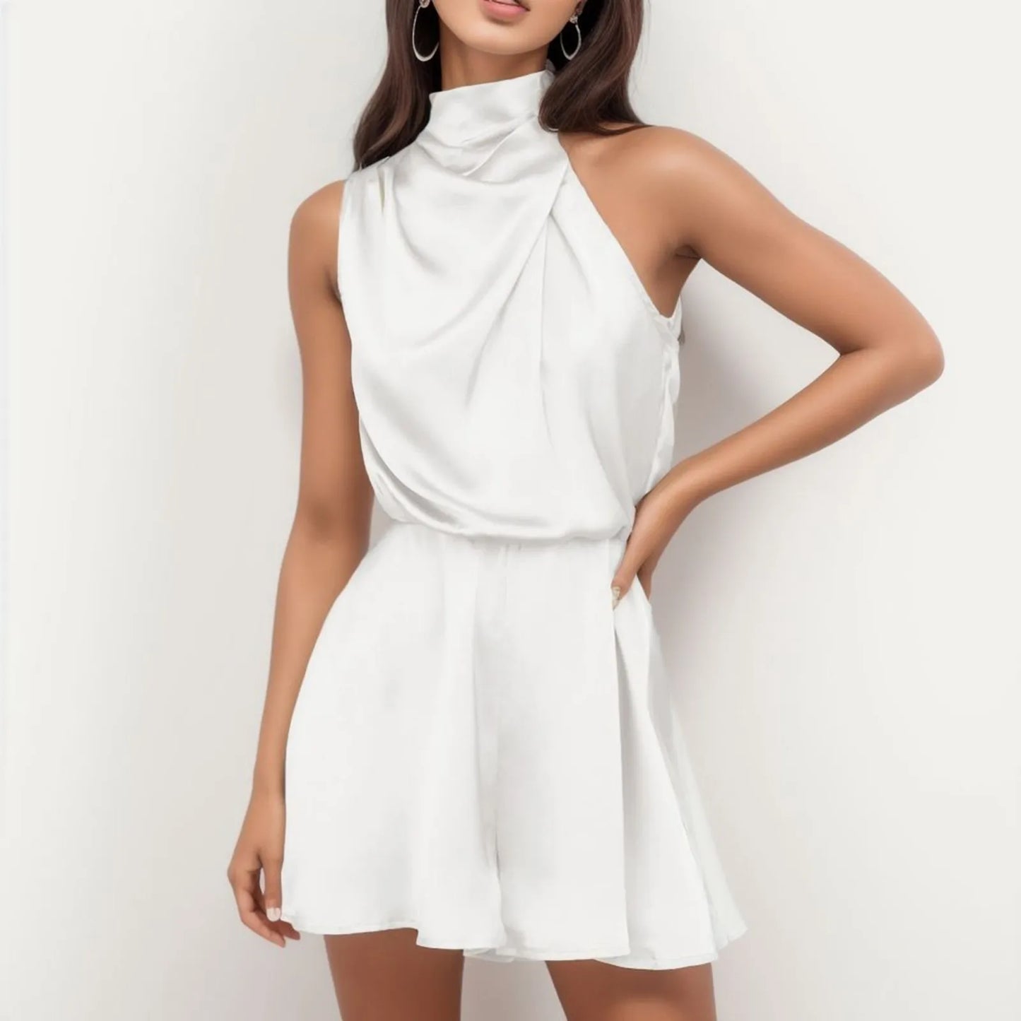 Mireya – Satin Mock-Neck Dress