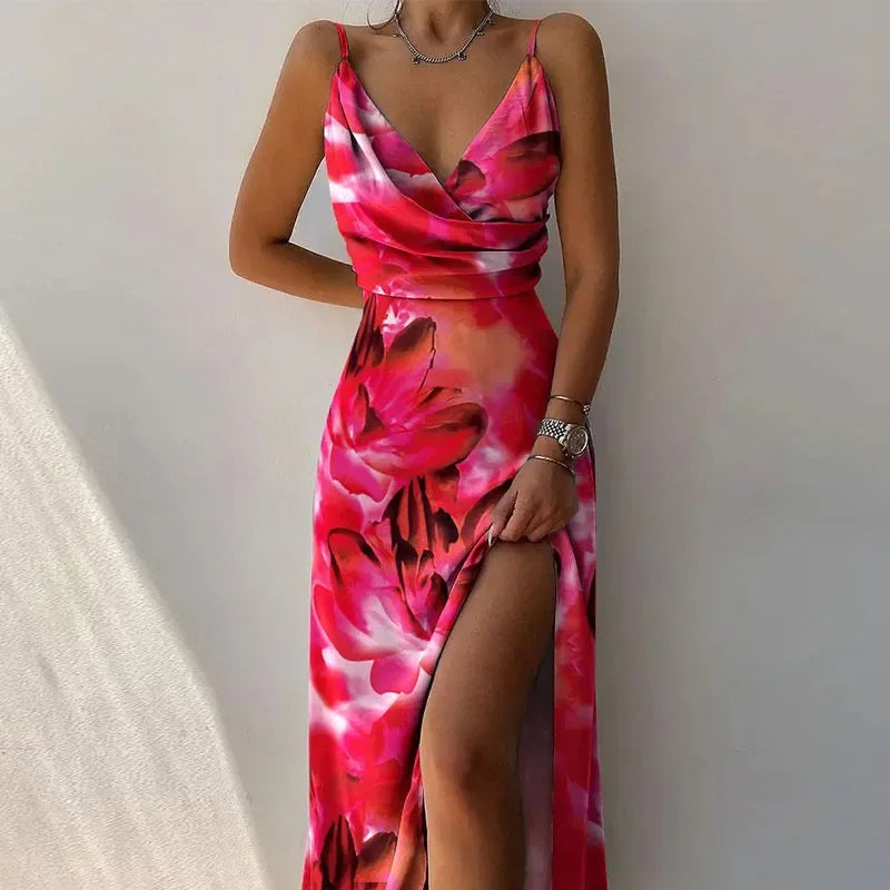 Amara – Printed V-Neck Maxi Dress