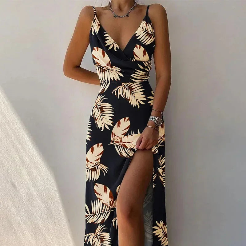 Amara – Printed V-Neck Maxi Dress