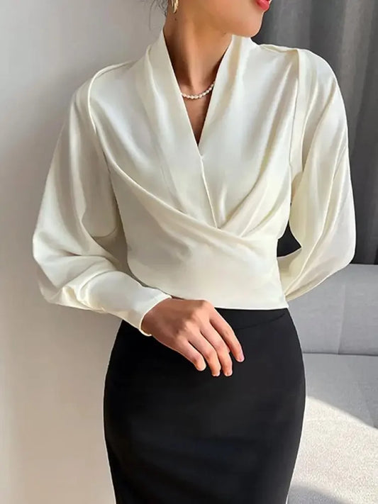 Selène – Pleated V-Neck Blouse