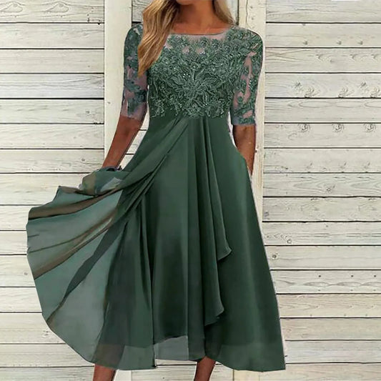 Elayne – Embroidered Chiffon Midi Dress