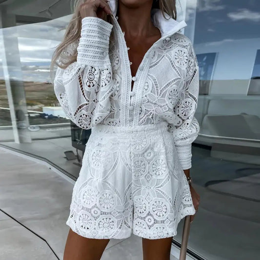 Corinne – Vintage Lace Shorts Set
